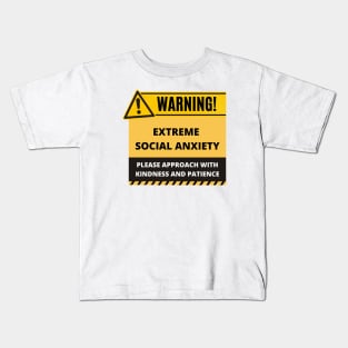 Funny Human Warning Label | Extreme Social Anxiety | Mential Health Sayings | Social Warnings Kids T-Shirt